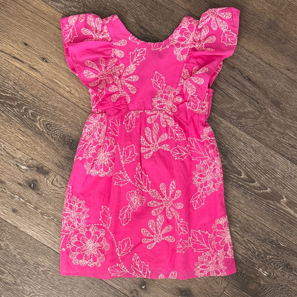 Zara Hot Pink Floral Ruffle-Sleeve Dress